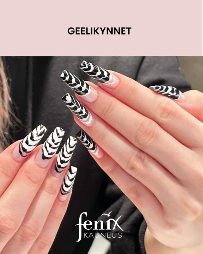 Erikoispitkat tylppakarkiset mustavalkoiset seeprakuvioiset geelirakennekynnet.