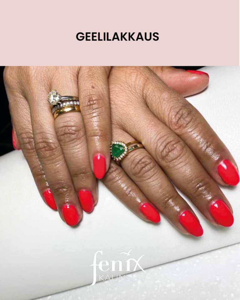 Kirkkaanpunaiset geelilakkaukset sormissa.