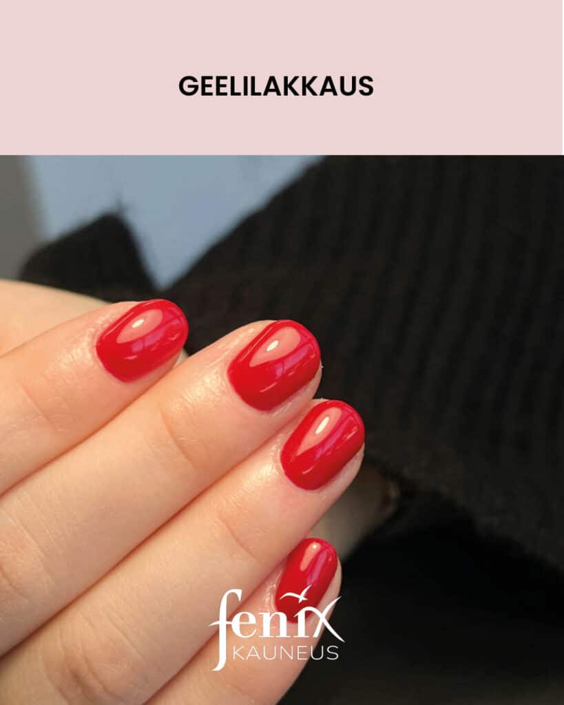 Lyhyet punaiset geelilakatut sormien kynnet.