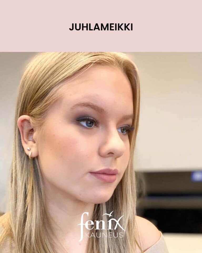 Nuoren naisen vanhojen tanssi meikki sivusuunnasta.