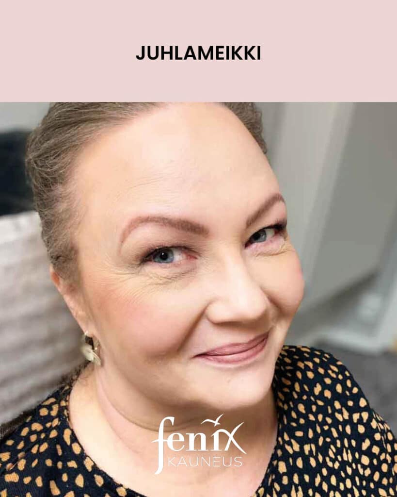 Aikuisen naisen juhlameikki ripsitupsuin.