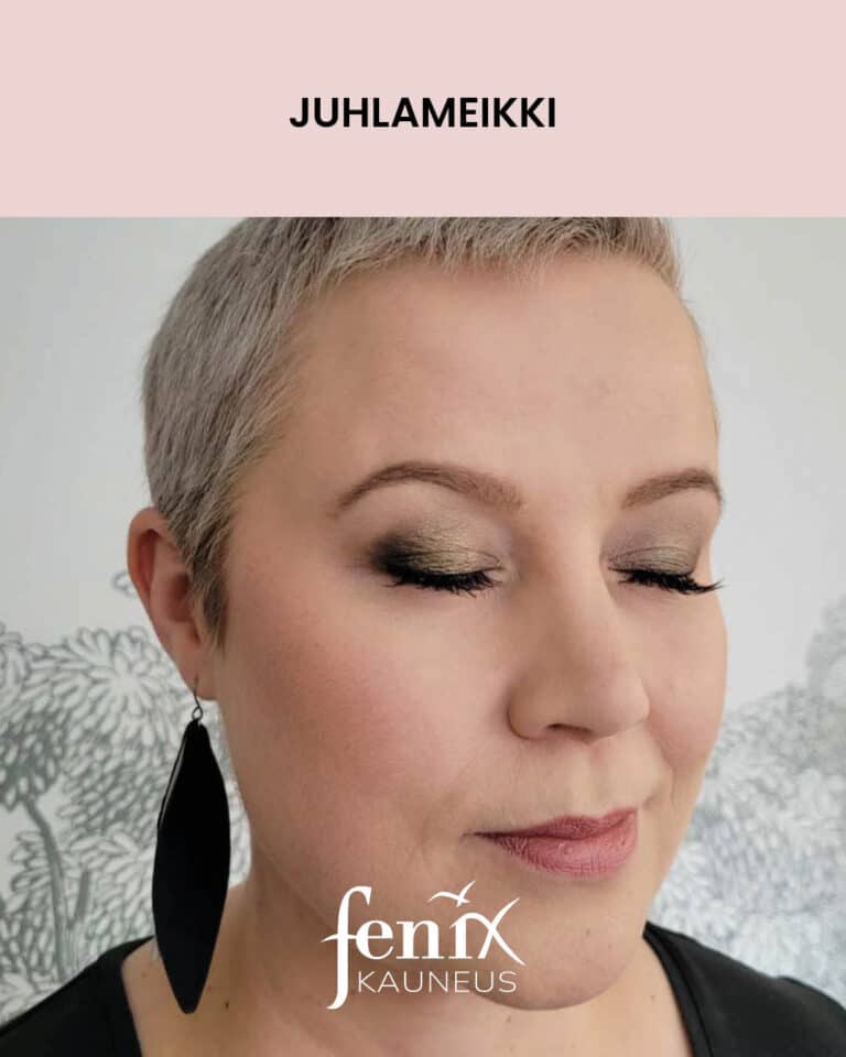 Lahikuvassa silmameikki, mallilla silmat kiinni.