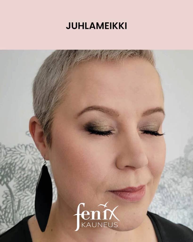 Lahikuvassa silmameikki, mallilla silmat kiinni.