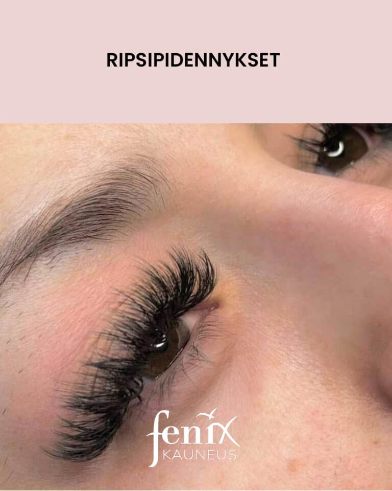Lahikuvassa volyymiripsienpidennys pitkilla ripsikuiduilla.