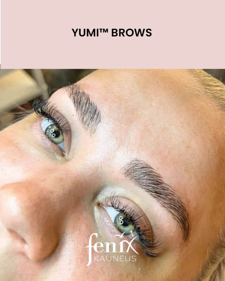 Tuuheat kulmakarvat jalkeen YumiBrows kulmakarvojen laminointihoidon.