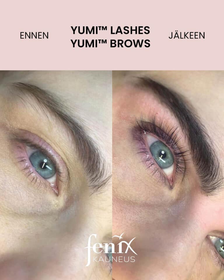 Nayttavat yumi kombo ripset ja kulmat nuorella naisella.