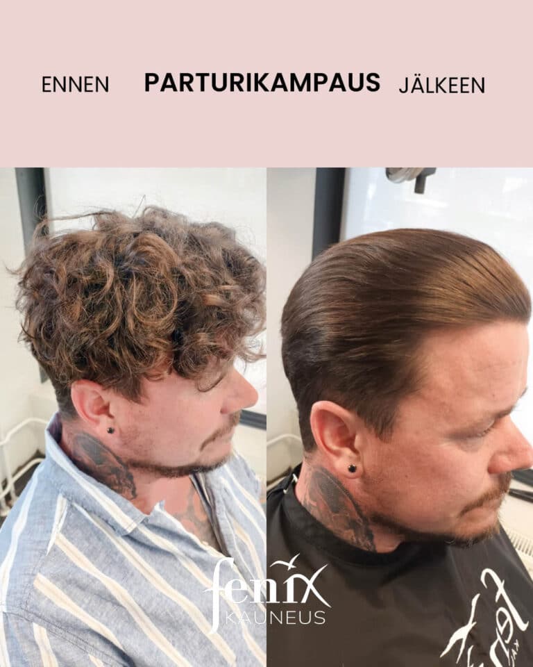 Hiusten suoristus miehelle, jolla tummat hiukset.