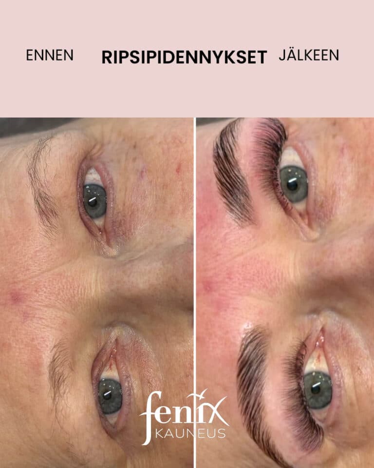 Volyymiripsienpidennys sekä kulmakarvojen YumiBrows -laminointi.