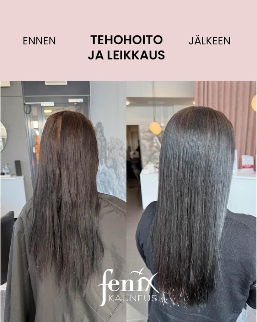 Tummien ja pitkien hiusten muodonmuutos teohoidon ja leikausten jalkeen.