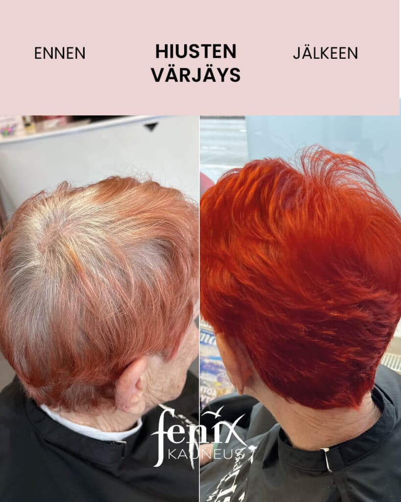 Hiusten varjaus kirkkaanpunaiseksi.