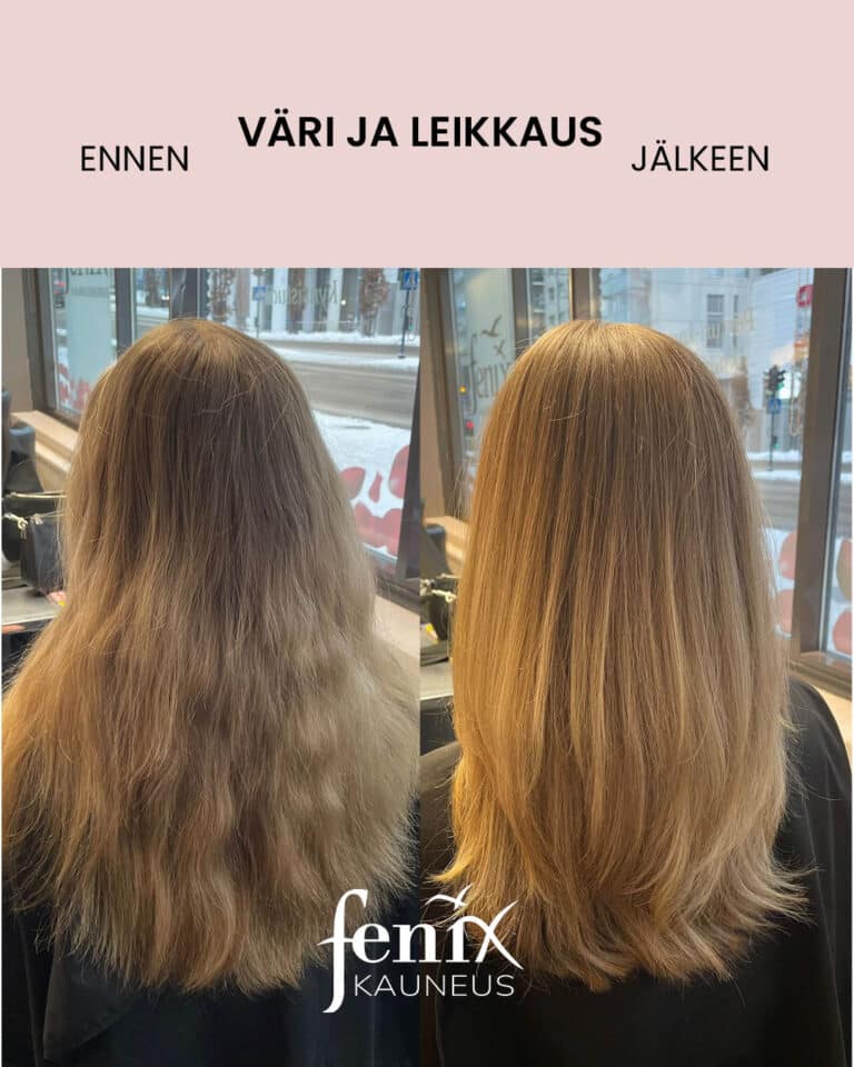 Pitkien ja paksujen hiusten varjaus ja leikkaus.