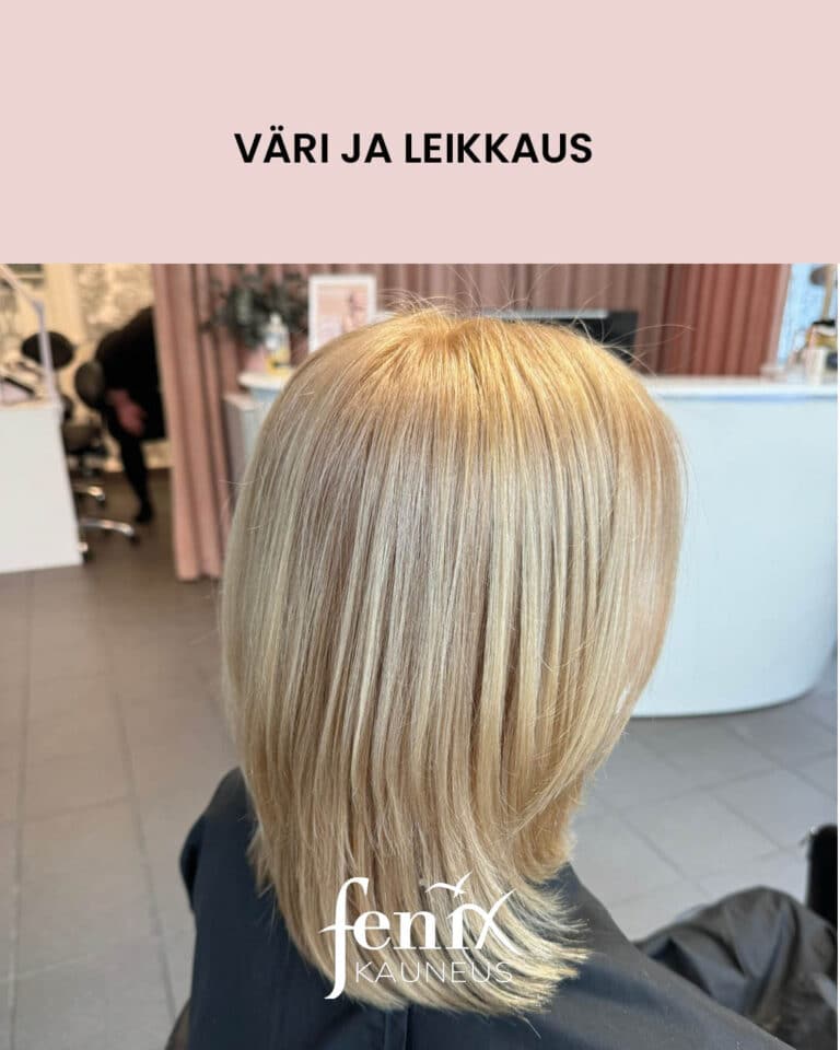 Blondatut lyhyet hiukset.