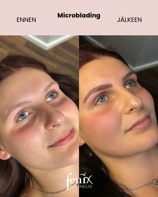 Mikroblading-kulmakarvoihin ennen ja jälkeen hoidon.