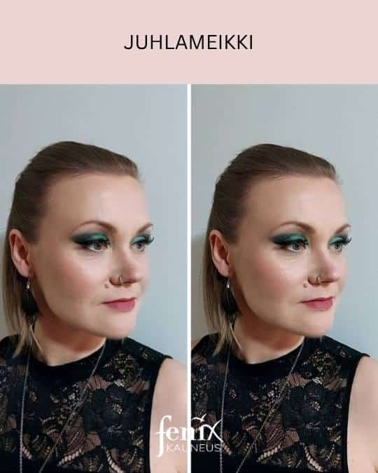 Näyttävä kirkas vihrea meikki.