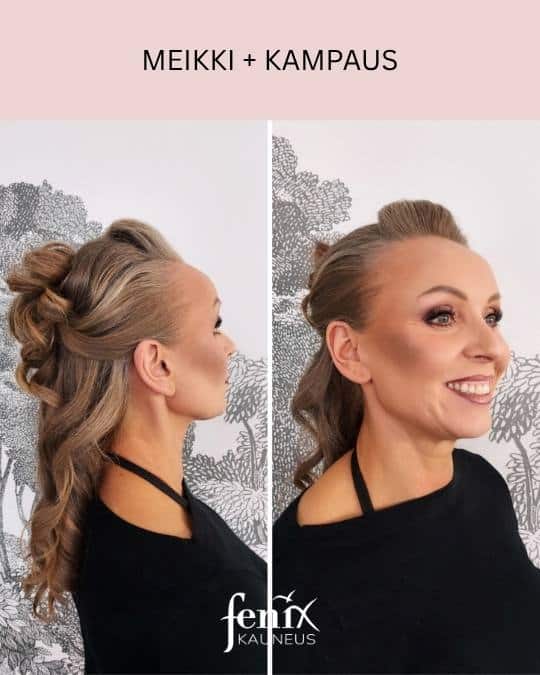 Upea meikki ja kampaus.